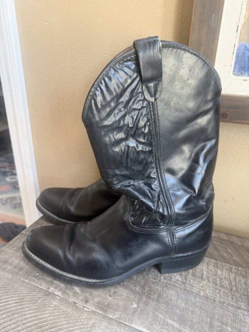 Mens Double-H Western Cowboy Work Boots Black Smooth Leather Size US 12 D